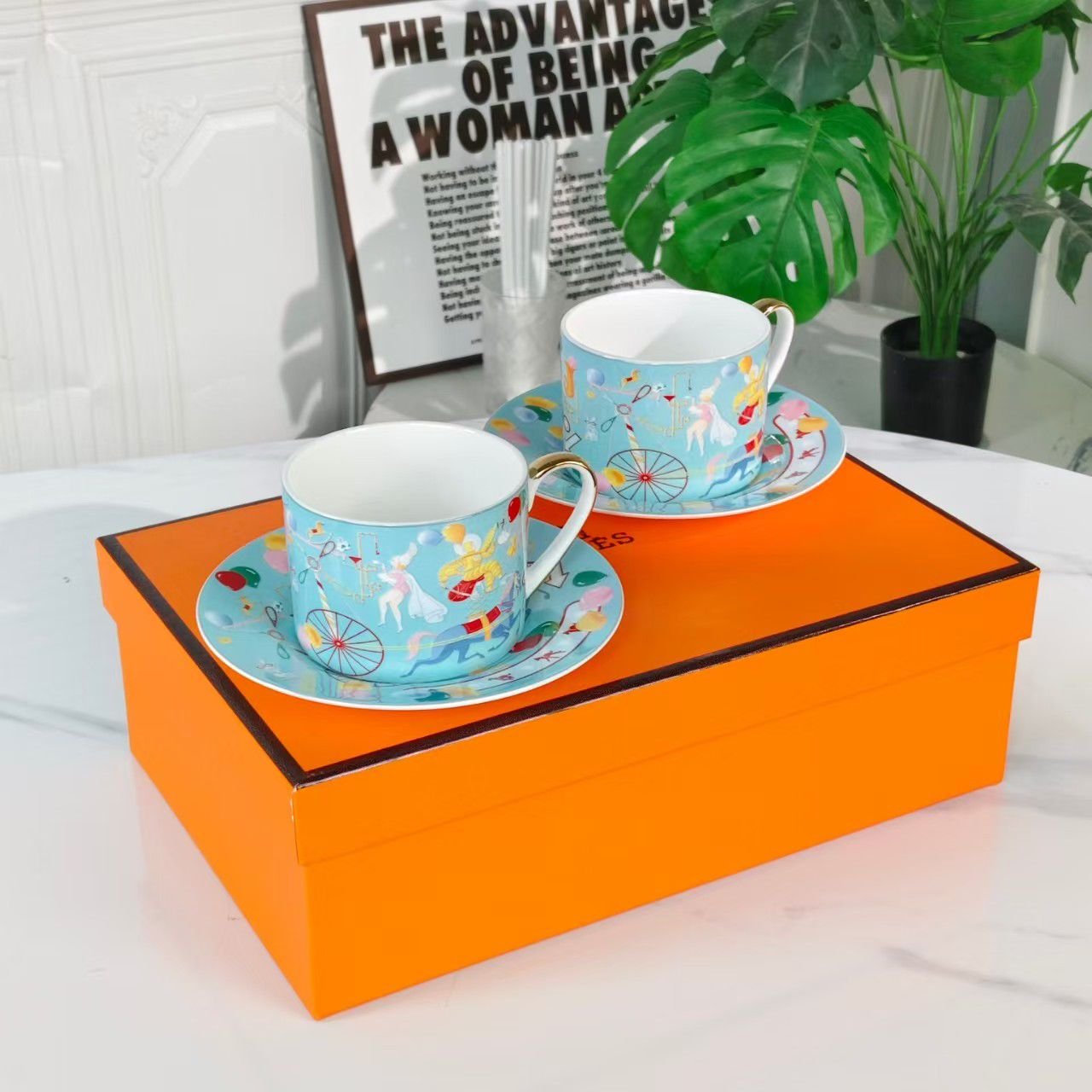 Hermes Blue Tea set of two cups plus saucers - Hermes Cups | Buy Online in UAE